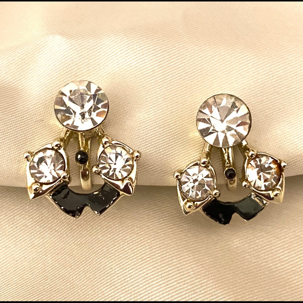 Vintage Rhinestone Screwback Earrings Jet Black